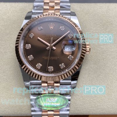ARF Swiss Replica Rolex Datejust 36mm Chocolate Dial Two-Tone Rose Gold 3235 Watch 